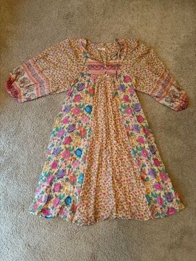 Spell Floral Boho Long Sleeve Dress in Cream, Pink, Purple, Blue, Green